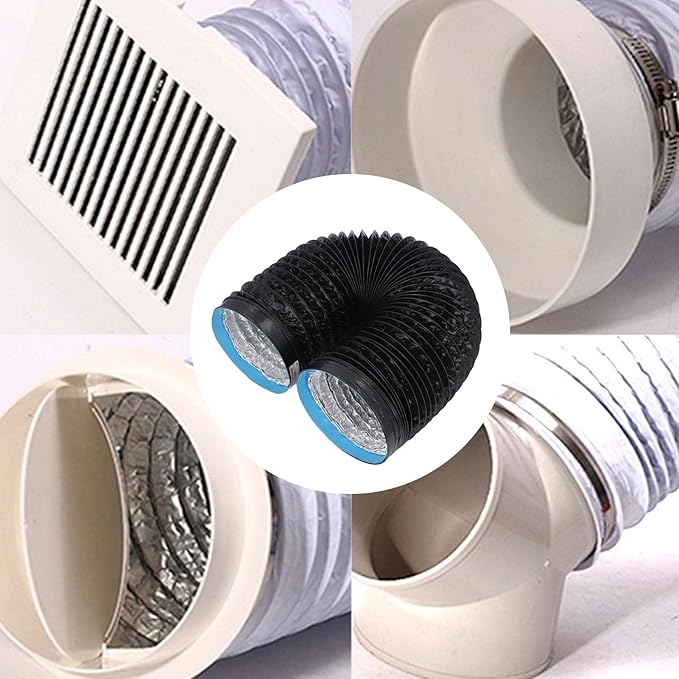 Generic 6.56ft PVC Aluminum Foil Dryer Vent Hose for Effective Airflow in Greenhouses, Grow Rooms, 7" Flexible Insulated Air Ducting