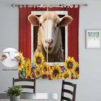 Sheep Sunflower Living Room Curtains 84 Inch Length, Window Curtains Tab Top, Country Red Farm Barn Spring Flowers Light Filtering Window Treatments Drapes 52"x84" 2 Panel