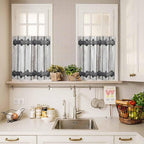 Farmhouse Rustic Kitchen Curtain Set, Vintage Country Wooden Grain Window Valance and Tiers 36" Length, Light Filtering Short Curtains Valance for Cafe Bathroom Bedroom 54"x18"