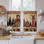 Brown Farmhouse Kitchen Curtains, Vintage Country Animals Wooden Grain Light Filtering Window Curtain Panels, 2Pcs Rod Pocket Window Treatments Set for Study Room Bathroom Bedroom 52x54 Inches