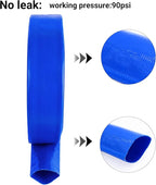 3" x 100 FT Lay Flat Water Pump Discharge Hose, Blue Heavy Duty Reinforced PVC Pool Backwash Hose for Swimming Filter Pump,with 2 Clamp