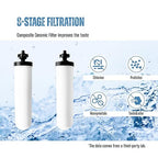 SINCHO 2.25G Gravity Water Filter with Level Window – 3-Stage Stainless Steel System, 2 Washable Ceramic Filters, No Electricity Needed