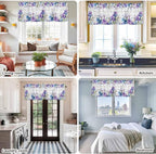 Spring Flowers Curtain Valances for Windows, Kitchen Valance Window Treatment, Watercolor Garden Florals Wooden Grain Light Filtering Block Curtains for Bathroom/Bedroom/Living Room 42'' x 12''