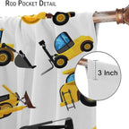 Kids Construction Equipment Window Curtains, Excavator Tractor Tow Truck Rod Pocket Decorative Windows Curtain for Children Teens Boys Girls Room Decor 63x63in (30% Blackout)