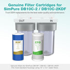 SimPure Whole House Water Filter Cartridges 5 Micron 10" x 4.5" CTO+GAC/KDF 2-Stage Carbon and Heavy Metal Filter Set, for DB10C-2KDF, DB10P, WGB21B-KS, FC15B, FG15B-KS, 2 Sets