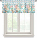 Summer Beach Sheer Valance Curtains, Ocean Colorful Coral Shell Seaweed Starfish Blue Plaid Light Filtering Kitchen Valances Rod Pocket Voile Curtain Treatment for Bedroom/Living Room/Basement 54Wx18L