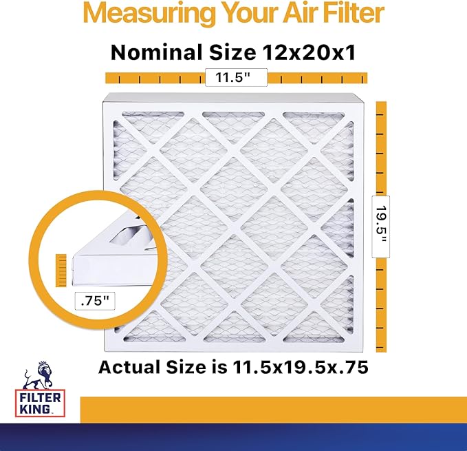 Filter King 12x20x1 Air Filter | 6-PACK | MERV 13 HVAC Pleated A/C Furnace Filters | MADE IN USA | Actual Size: 11.5 x 19.5 x .75"