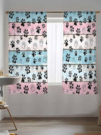 Sheer Curtains 72 Inches Long, Blue Pink Dog Paws Prints Semi Sheer Curtains Light Filtering Window Treatment, Farmhouse Beige Wood Privacy Voile Drapes for Living Room Bedroom 52x72 Inch