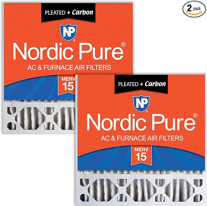 Nordic Pure 20x20x5 (Actual Size: 19 5/8 x 19 7/8 x 4 3/8) Honeywell Replacement Furnace Filters MERV 15 Plus Carbon 2 Pack