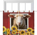 Sheep Sunflower Kitchen Curtains 45 Inch Length, Short Cafe Window Curtains Tab Top, Country Red Farm Barn Spring Flowers Light Filtering Window Treatments Tier Drapes 27.5"x45" 2 Panel