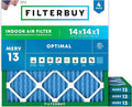 Filterbuy 14x14x1 Air Filter MERV 13 Optimal Smoke & Allergy Defense (4-Pack), Electrostatic Pleated HVAC AC Furnace Filters Replacement, Made in USA (Actual Size: 13.75 x 13.75 x 0.75)