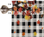 Thanksgiving Gnomes Kitchen Curtain Set, Fallen Maple Leaf Pumpkin Black Plaid Window Valance and Tiers 36" Length, Light Filtering Short Curtains Valance for Cafe Bathroom Bedroom 54"x18"