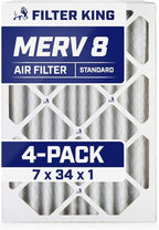 Filter King 7x34x1 Air Filter | 4-PACK | MERV 8 HVAC Pleated A/C Furnace Filters | MADE IN USA | Actual Size: 7 x 34 x .75"