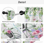 Spring Kitchen Curtains, Bicycles Botanical Leaves Rose Colorful Stripes Light Filtering Window Curtain Panels, 2Pcs Rod Pocket Window Treatments Set for Cabin Bathroom Bedroom 52x45 Inches