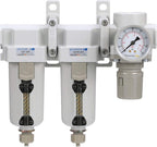 PneumaticPlus SAU430-N06G-MEP Three Stage Air Drying System Particulate Air Filter, Coalescing Filter, Air Pressure Regulator Combo 3/4" NPT - Metal Bowl, Manual Drain, Bracket, Gauge