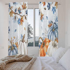 Fall Blue Maple Window Curtains 72 Inch Long 2 Panel Set,Rod Pocket Long Curtains & Drapes,Thanksgiving Pumpkins Daisy Country Leaves Window Treatment for Bedroom Living Room 52"W x 72"L