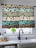 Sheer Curtains 54 Inch Length, Sage Green Brown Paw Prints Semi Sheer Curtains Light Filtering Window Treatment, Vintage Farmhouse Wooden Grain Privacy Voile Drapes for Living Room Bedroom 52x54 Inch
