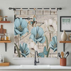 Teal Blue Tulips Living Room Curtains 84 Inch Length, Window Curtains Tab Top, Spring Floral Barn Doors Vintage Wood Beige Light Filtering Window Treatments Drapes 42"x84" 2 Panel