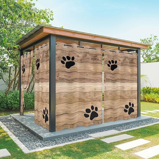 Wood Grain Outdoor Curtains for Patio Claws Animals Wooden Brown Waterproof Outside Curtains with Grommet Top Weatherproof Curtain for Cabana Pergola Gazebo, 1 Panel, 54" W x 95" L