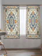 Sheer Curtains 72 Inches Long, Southwest Farmhouse Semi Sheer Curtains Light Filtering Window Treatment, Orange Blue Desert Bohemian Privacy Voile Drapes for Living Room Bedroom 52x72 Inch