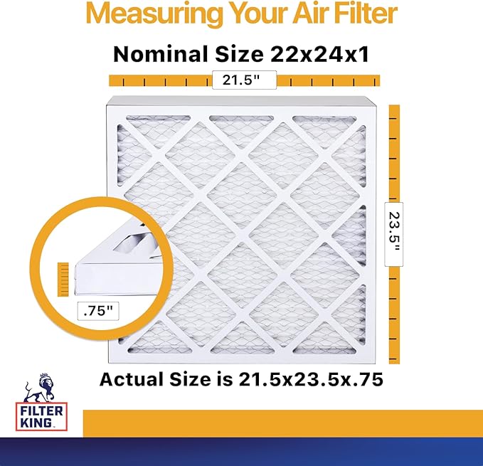 Filter King 22x24x1 Air Filter | 6-PACK | MERV 13 HVAC Pleated A/C Furnace Filters | MADE IN USA | Actual Size: 21.5 x 23.5 x .75"