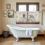 Farmhouse Spring Tier Curtains, Retro Bicycles Flowers Vines Butterfly Light Filtering Kitchen Curtains, 2Pcs Rod Pocket Half Window Treatments Panels for Sink Cafe Cabinet Camper 27.5x24 Inches