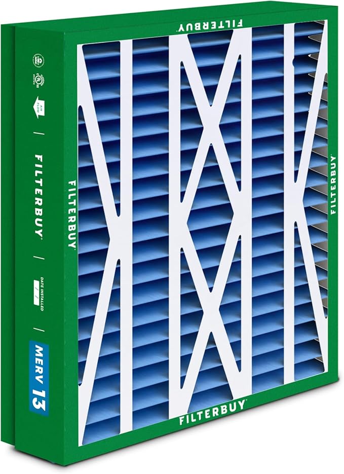 Filterbuy 21x21.5x5 Air Filter MERV 13 Optimal Smoke & Allergy Defense (2-Pack), Pleated HVAC AC Furnace Filters for Trane Perfect Fit & American Standard (Actual Size: 20.00 x 21.09 x 4.97)