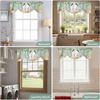 Easter Tie Up Valance Curtains for Windows, Kitchen Curtains Window Shades, Spring Watercolor Bunny Eggs Wooden Grain Green Light Filtering Roman Curtain Valances for Bedroom/Bathroom/Cafe 60"x18"