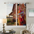 Farm Rooster Bathroom Curtains 63 Inch Length, Window Curtains Tab Top, Farmhouse Barn Funny Animals Butterfly Light Filtering Window Treatments Drapes 52"x63" 2 Panel