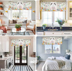 Easter Curtain Valances for Windows, Kitchen Valance Window Treatment, Spring Farmhouse Watercolor Bunny Eggs Wood Grain Light Filtering Block Curtains for Bathroom/Bedroom/Living Room 60'' x 18''
