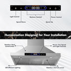 36 inch Wall Mount Range Hood Convertible Vent with Permanent Baffle Filters 800CFM Stainless Steel for Kitchen Gesture Sensing & Touch Control, 4 Speed Exhaust Fan, ETL listed (36 inch)