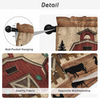 Brown Farmhouse Tier Curtains, Vintage Country Animals Wooden Grain Light Filtering Kitchen Curtains, 2Pcs Rod Pocket Half Window Treatments Panels for Sink Cafe Cabinet Camper 27.5x24 Inches