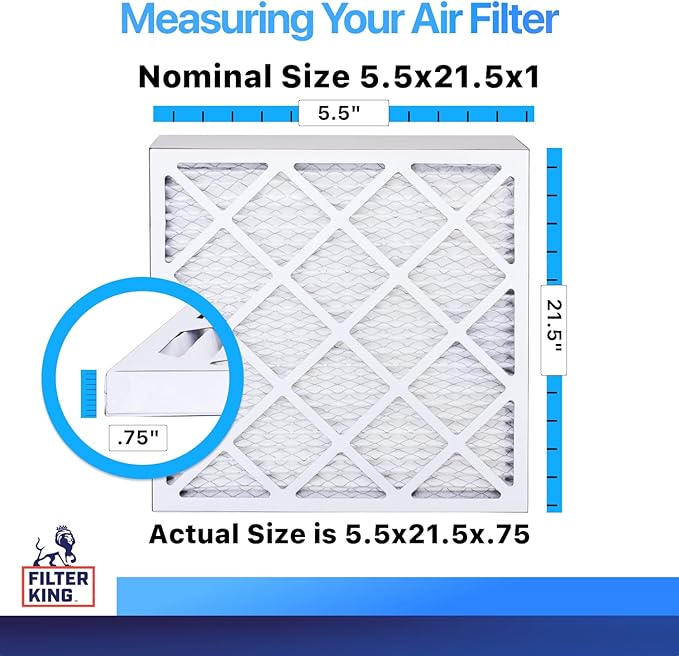Filter King 5.5x21.5x1 Air Filter | 4-PACK | MERV 8 HVAC Pleated A/C Furnace Filters | MADE IN USA | Actual Size: 5.5 x 21.5 x .75"