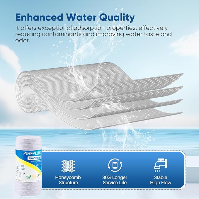 PUREPLUS 5 Micron 10 x 4.5 Whole House String Wound Sediment Filter for Well Water, Replacement Cartridge for 84637, WPX5BB97P, PC10, 355214-45, 355215-45, WP10BB97P, WP5BB97P, 3Pack