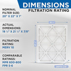 Glasfloss 20x22x1 MERV 10 (FPR 5-6) Pleated Air Filters Box of 6. Actual Size: 19-1/2 x 21-7/8 x 7/8