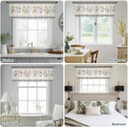 Blue Pink Floral Sheer Valance Curtains, Spring Summer Botanical Linen Black Plaid Light Filtering Kitchen Valances Rod Pocket Voile Curtain Window Treatment for Bedroom/Living Room/Basement 60Wx18L