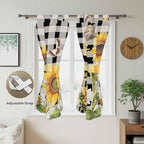 Sunflowers Bedroom Curtains 72 Inch Length, Window Curtains Tab Top, Yellow Flowers Butterfly Farmhouse Black Plaid Light Filtering Window Treatments Drapes 52"x72" 2 Panel