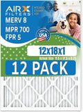 12x18x1 Air Filter MERV 8 Rating, 12 Pack of Furnace Filters Comparable to MPR 700 & FPR 5 - Made in USA by AIRX FILTERS WICKED CLEAN AIR.