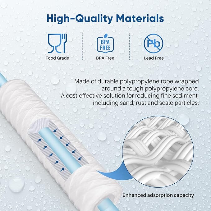 PUREPLUS 20 Micron 10"x2.5" Whole House String Wound Sediment Filter for Well Water, Replacement Cartridge for Universal 10 inch RO System, WP-5, Aqua-Pure AP110, CFS110, Culligan P5,WFPFC4002, 4Pack