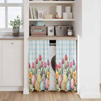 Easter Kitchen Tier Curtains 45 Inch Long 2 Panel Set,Rod Pocket Short Window Treatment,Spring Bunny Colorful Eggs Tulip Flowers Blue Check Light Filtering Curtains & Drapes for Bathroom 27.5"W x 45"L