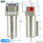TAILONZ PNEUMATIC 3/4" NPT Industrial Grade Heavy Duty Particulate Air Filter with Metal Bowl - Paint Spray Compatible, Manual Drainage System