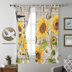 Farm Flowers Living Room Curtains 96 Inch Length, Window Curtains Tab Top, Retro Sunflowers Barn Doors Butterfly Wood Board Light Filtering Window Treatments Drapes 52"x96" 2 Panel