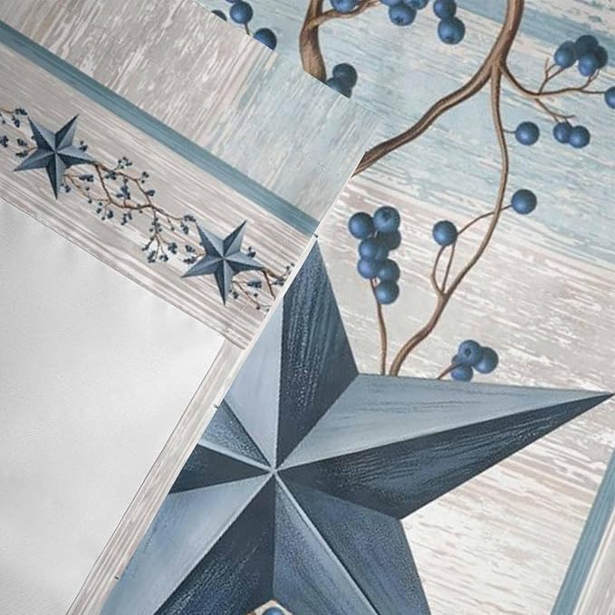 Texas Star Blue Curtain Valances for Windows, Kitchen Valance Window Treatment, Farmhouse Country Branches Wooden Grain Light Filtering Block Curtains for Bathroom/Bedroom/Living Room 54'' x 18''