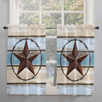 Vintage Western Star on Wood Grain Window Valance Curtains, Retro Wooden Texture Light Filtering Kitchen Valance with 3-inch Rod Pocket for Living Room Bathroom Bedroom,2 Panel,42x45In