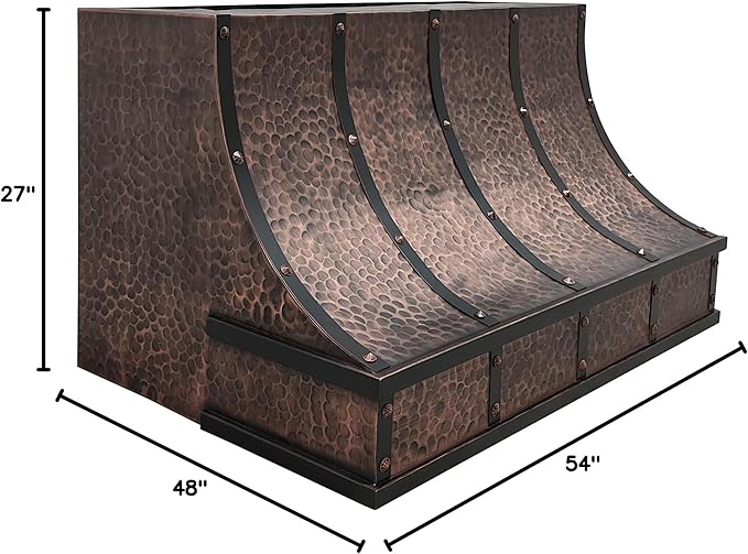 CT Copper Tailor Sloped Copper Vent Hood Island Mount,54'' W,48''H,1260 CFM Exhaust Fan,Stainless Steel Vent,LED Light,Dishwasher-Safe Baffle Filters,VH8TR1