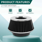 AUTOKAY Universal Clamp-On Air Filter Round Reverse Tapered Washable Filter 3 in/3.5 in/4 in Flange ID, 2.625 in (67 mm) Height, 6 in (152 mm) Base, 4.75 in Top, SPE-8161, Black