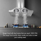 VAV Upgraded 48 inch Wall Mount Range Hood Vent Convertible Dual Motors 1500CFM Stainless Steel for Kitchen 4 Speed Exhaust Fan ETL listed (Upgraded Dual Motors)