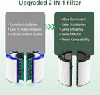 360 Combi Glass HEPA + Carbon Filter Replacement for Dyson HP1 TP09 TP07 TP06 TP04 TP10 TP7A HP04 HP06 HP07 HP09 HP10 HP4A HP7A PH01 PH02 PH03 PH04 PH3A DP04 PC1 Air Purifier, 2 Pack, Black