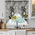 Funny Farm Animals Swag Valances for Windows, Vintage Barn Grey Sunflowers Rod Pocket Kitchen Curtains Valance, Kitchen Window Curtains Swag for Cafe Bathroom Living Room, 2 Panels, 36x45 inch