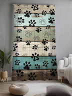 Sheer Curtains 84 Inches Long, Sage Green Brown Paw Prints Semi Sheer Curtains Light Filtering Window Treatment, Vintage Farmhouse Wooden Grain Privacy Voile Drapes for Living Room Bedroom 52x84 Inch